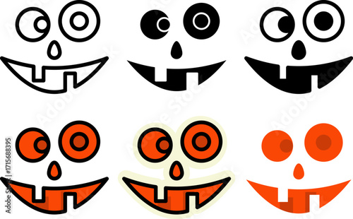 Set of spooky halloween ghost face icon