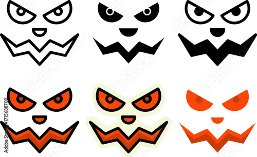 Set of spooky halloween ghost face icon
