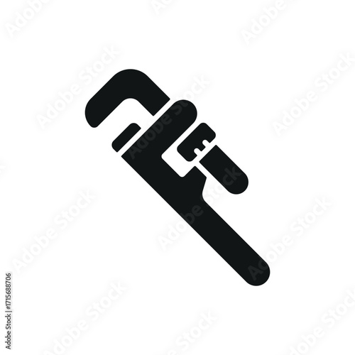 Pipe wrench icon in glyph for repair, mechanic, and utility visuals.
