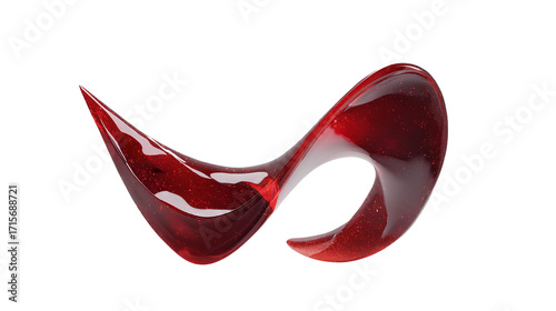 Elegant deep red abstract glass sculpture artful design on transparent background