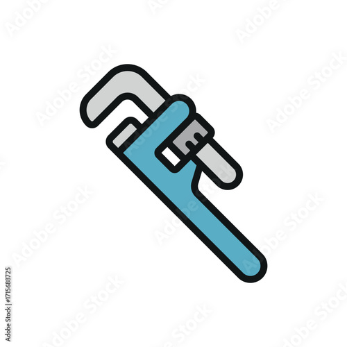 Pipe wrench icon in color with line for mechanic, utility, and construction visuals.