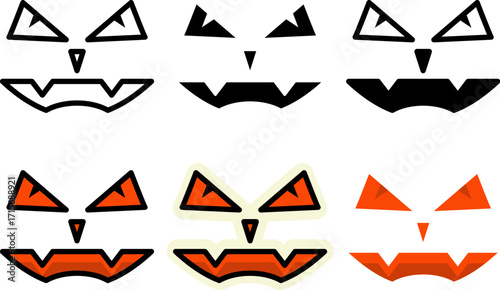 Set of spooky halloween ghost face icon