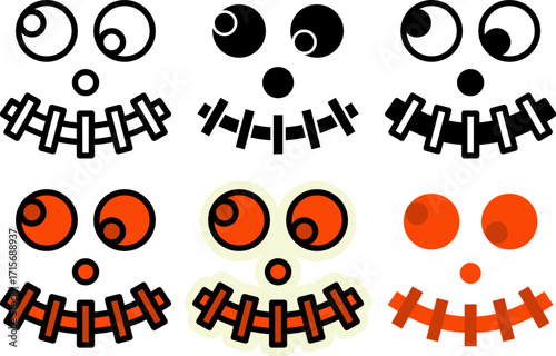 Set of spooky halloween ghost face icon