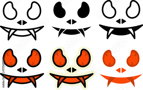 Set of spooky halloween ghost face icon