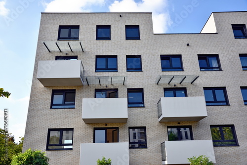 Windows and balcony. Newly constructed, modern residential buildings in Wroclaw, Poland.