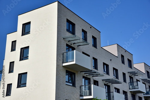 Windows and balcony. Newly constructed, modern residential buildings in Wroclaw, Poland.
