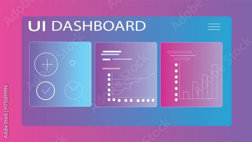 UI Dashboard With Charts Graphs And Icons On A Gradient Background interface user