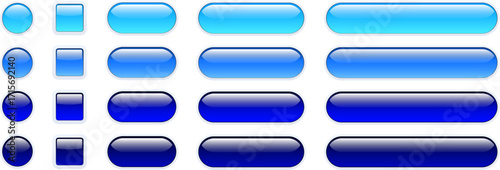 Buttons blue isolated, shiny glass navigation panel for website.