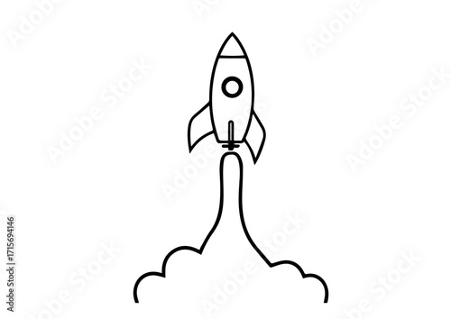 Rocket launching upwards with smoke trails in minimalistic style  
