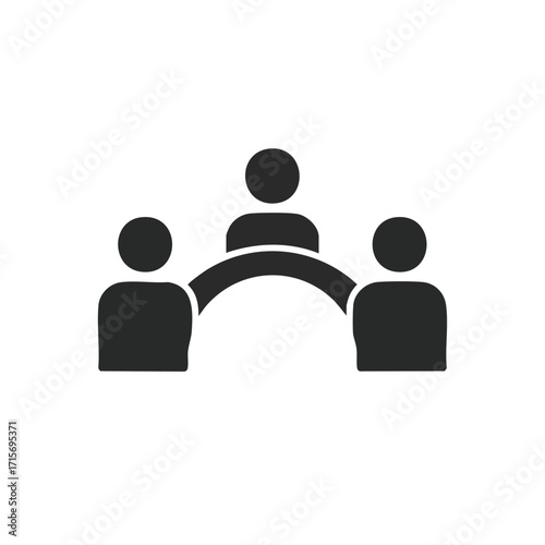 A minimalist icon depicts three stylized people linked by an arc, symbolizing effective teamwork, collaboration, and a robust social or professional network.