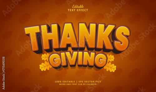 Thanks Giving Editable Text Effect Style 3d with leaf Autumn Season