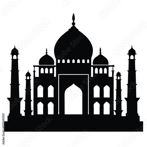 Taj Mahal Silhouette Vector Illustration – Famous Indian Monument and World Landmark Icon