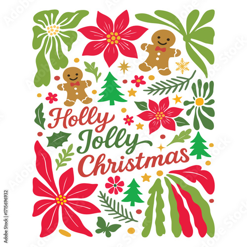 holly jolly chistmas - christianity boho floral xmas design, retro girly boho christmas t shirt, religious boho shirt design
