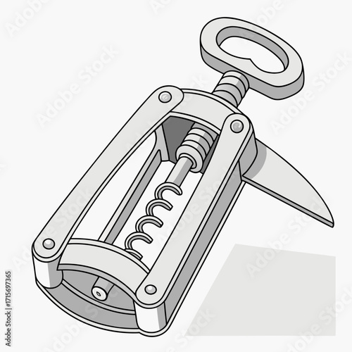 Vector art of gray winged corkscrew for opening wine bottles