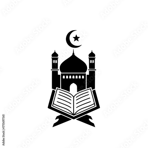 Open Quran with mosque minarets icon