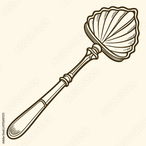 Vector art of vintage hand mirror with shell design, a classic beauty tool illustration