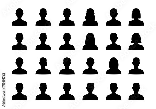 Collection of 24 Black and White Profile Icons User Avatars for Websites and Apps