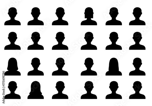 Collection of 24 Simple Black and White Profile Icons for Websites and Apps