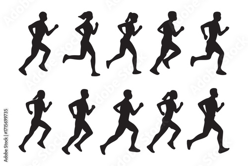 Silhouette of man running, jogging exercise, fitness training, athlete workout, sports activity, outdoor cardio endurance, healthy lifestyle, active movement