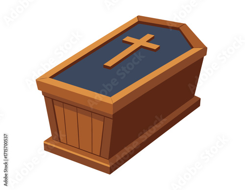 A wooden coffin with a cross, isolated on transparent background. Halloween themed vector.