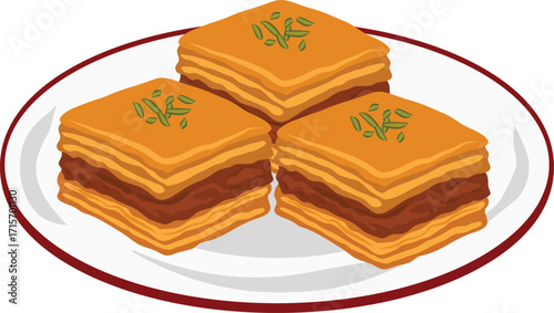 Traditional Baklava Middle Eastern Dessert with Chocolate Filling Served In Plate