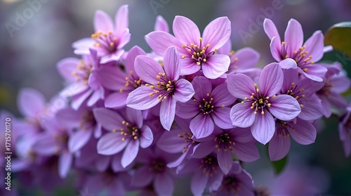 Close up of Vibrant Purple Flowers with Golden Stamens in Bloom