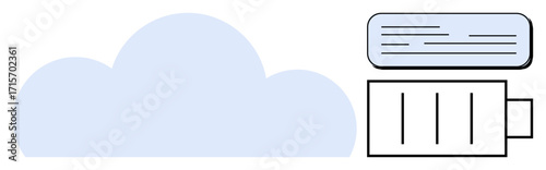 Cloud icon alongside a server and database stack representing digital storage and data processing. Ideal for technology, storage, cloud computing, data management, networking, security, simple flat