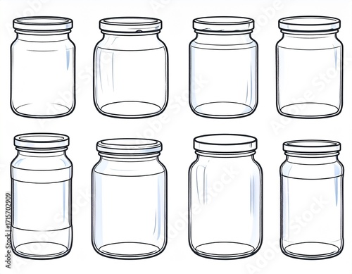 A set of glass jars for preservation. Vector image. 