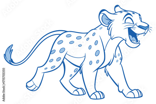 Cartoon Jaguar Walking on White Background Line Art