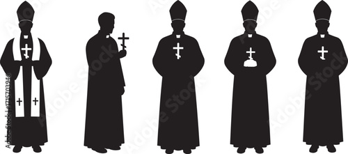 Priest, bishop, silhouette, cross, chalice, religious, figure, black, vector, icon, faith, worship, robe, Christianity, holy, spiritual, ceremony, religion, sacred, tradition
