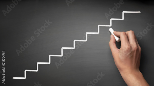 Businessman Drawing Steps to Success on Chalkboard for Business Growth and Achievement