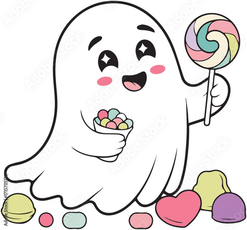 Kawaii Ghost With Candy Vector