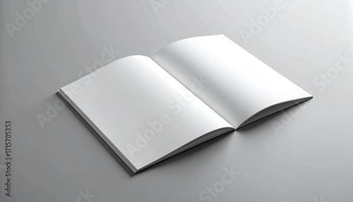 Minimalist landscape brochure mockup, blank unfolded, lying flat on a smooth gray background  