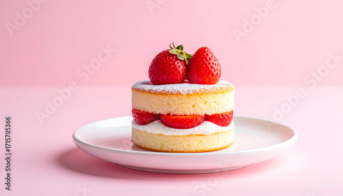 Strawberry shortcake on white ceramic plate