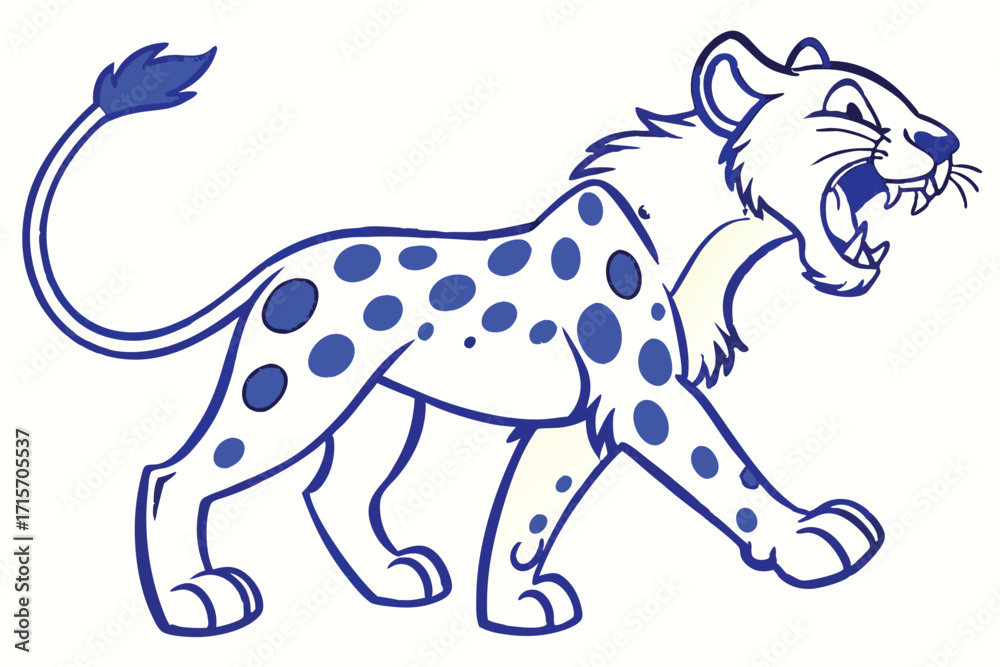 Obraz premium Cartoon Lion Growling with Blue Spots on a White Background Design