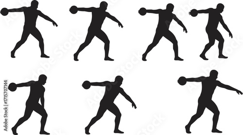 Discus, throw, athlete, silhouette, motion, sport, black, vector, icon, posture, rotation, dynamic, Olympic, training, strength, technique, action, performance, fitness, competition