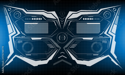 HUD sci-fi interface screen view white circular geometric design virtual futuristic technology creative display on blue vector