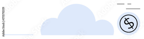 Cloud with a dollar sign enclosed in a circle symbolizes technology, financial growth, and online data integration. Ideal for technology, finance, cloud storage, digital economy, innovation, cost
