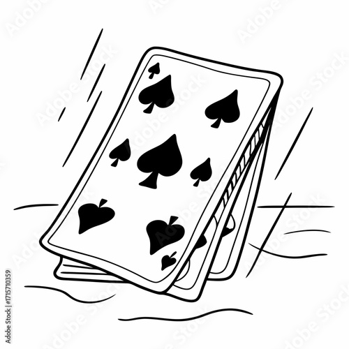 Playing card with spade symbols lying on wet surface  