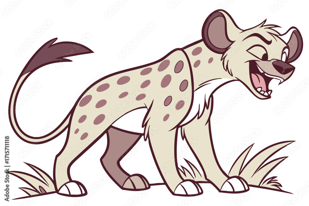 Fototapeta premium Cartoon Spotted Hyena Smiling on White Background Art