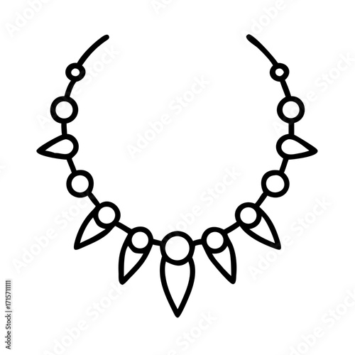 Spike necklace with circular and triangular elements in black outline  