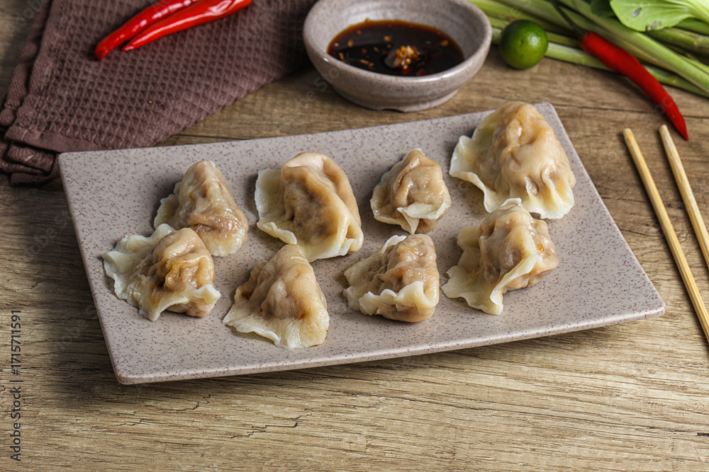 Fototapeta premium Asian steamed dumplings with meat