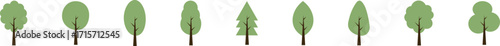  Flat green trees set vector illustration, minimal and simple cartoon tree icons