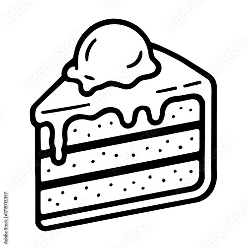 Slice of Cake with Icing and Cherry on Top - Dessert Vector Icon