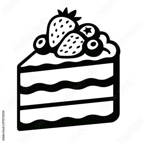 Slice of Cake with Berries on Top - Dessert and Patisserie Vector Icon