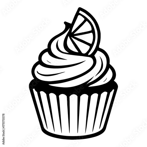 Cupcake with a Lemon Slice Icon Vector - Sweet Dessert Logo and Symbol