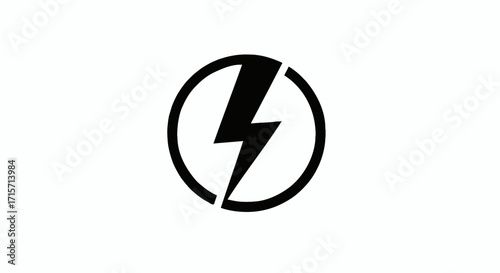 Minimalist lightning bolt icon in a circle. Simple black and white vector symbol for power, energy, or electricity