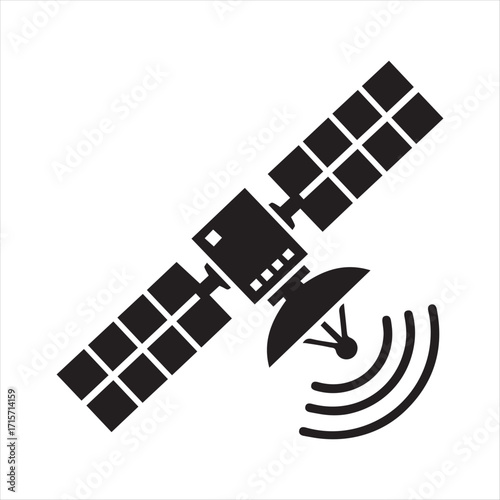 Minimalist dark silhouette communication satellite icon isolated on white background