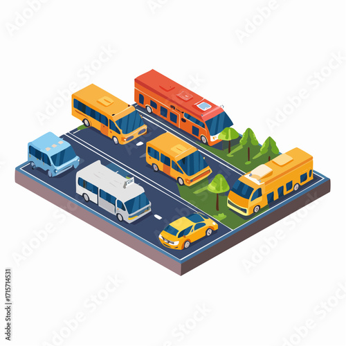 Flat isometric high quality city transport car icon set.