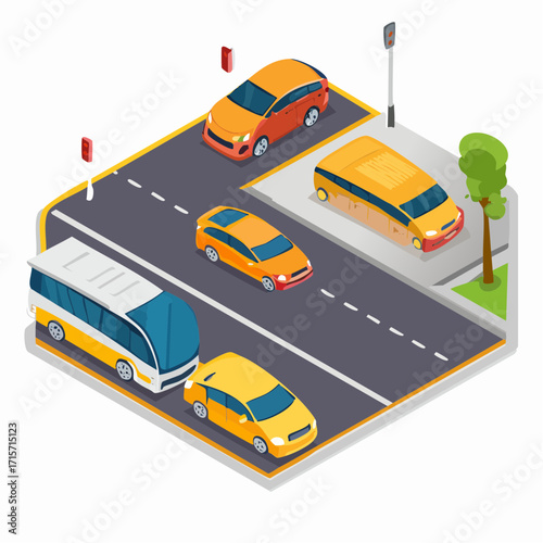 Flat isometric high quality city transport car icon set.